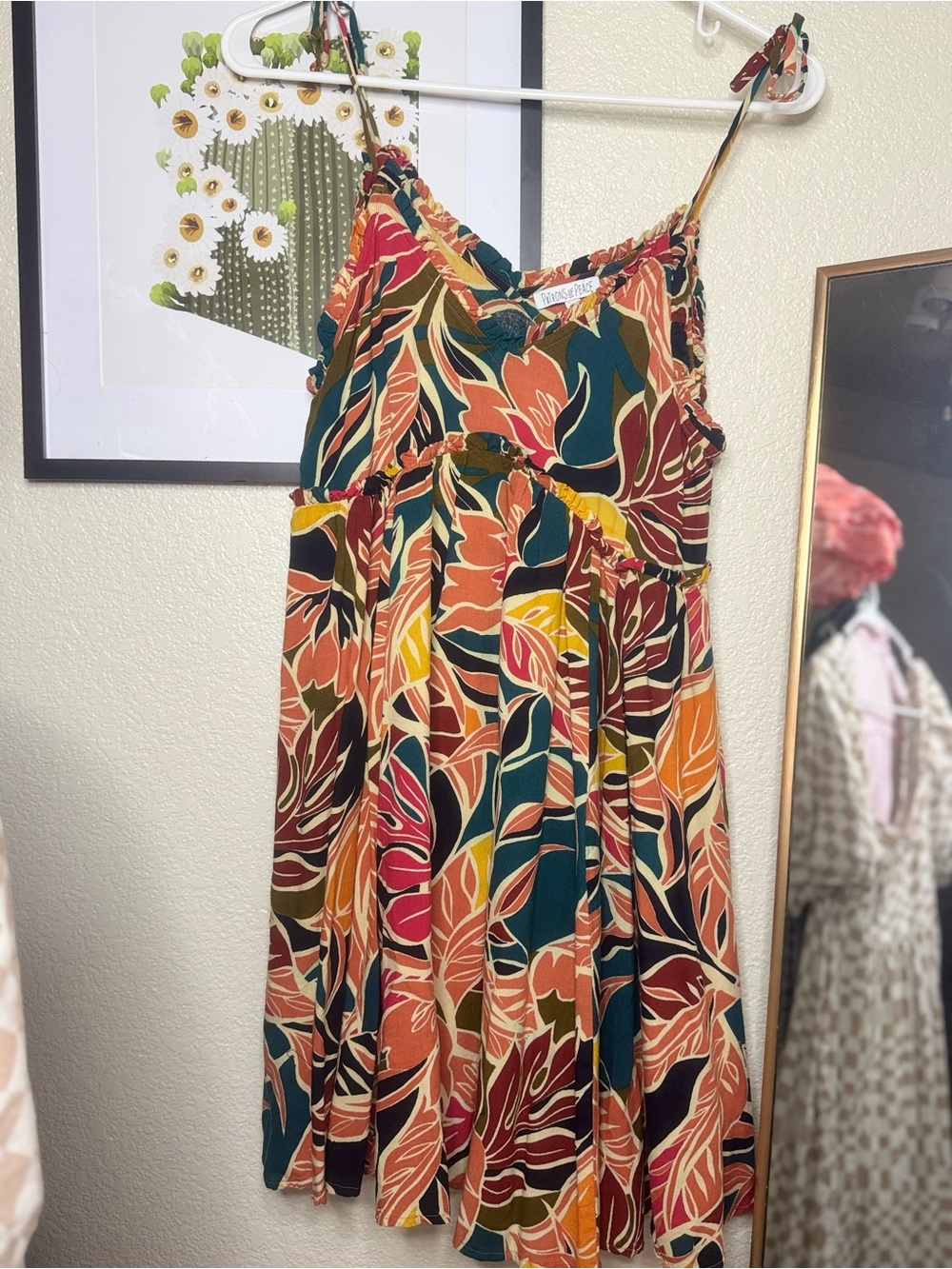 Patrons of Peace Multicolor Leaf-Print Mini Sundress